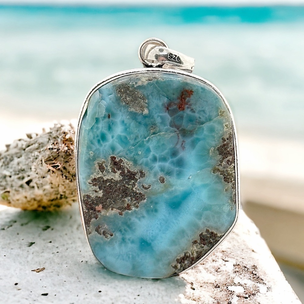 Larimar Magnificent HUGE Natural Silver Gemstone Crystal Statement Necklace